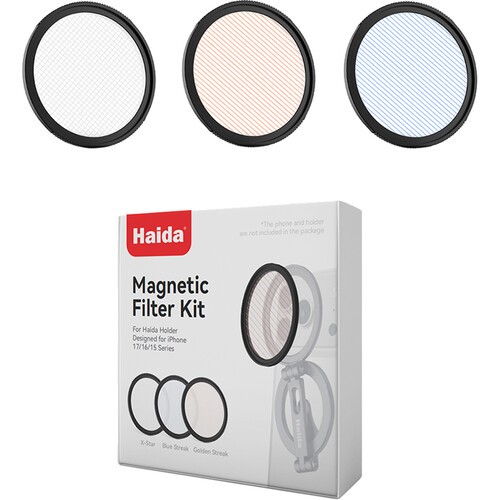 Haida 3 Stück Magnetfilter Set für Iphone 15, 16, 17 - X Star, Blau und Goldstreifen
